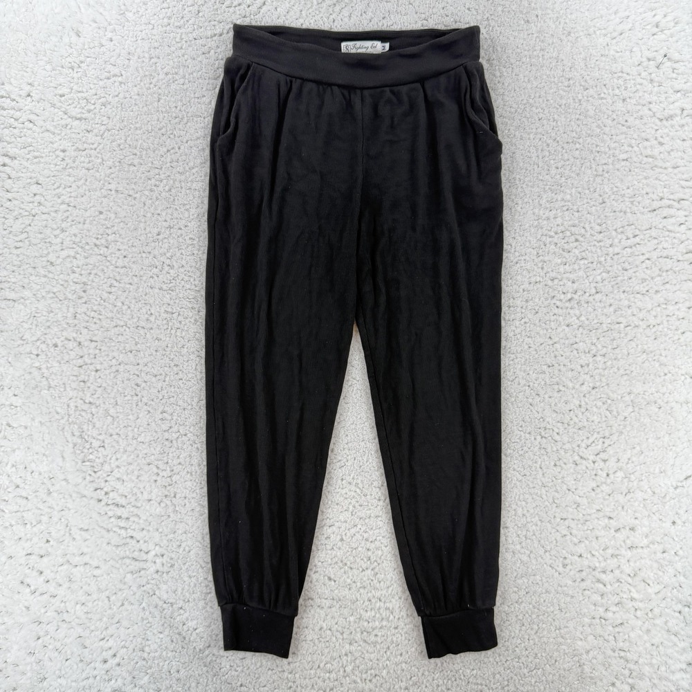 Fighting Eel Hawaii Jogger Pants Womens M Black Ribbed Knit Lounge Elastic Waist